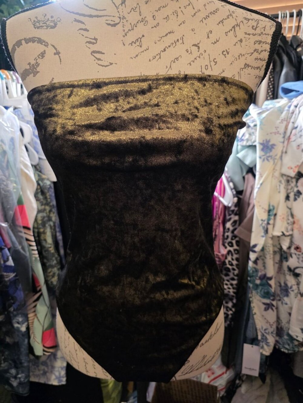 Forever 21 Strapless Dark Green Velvet Bodysuit L 92% Polyester 8% Spandex Made